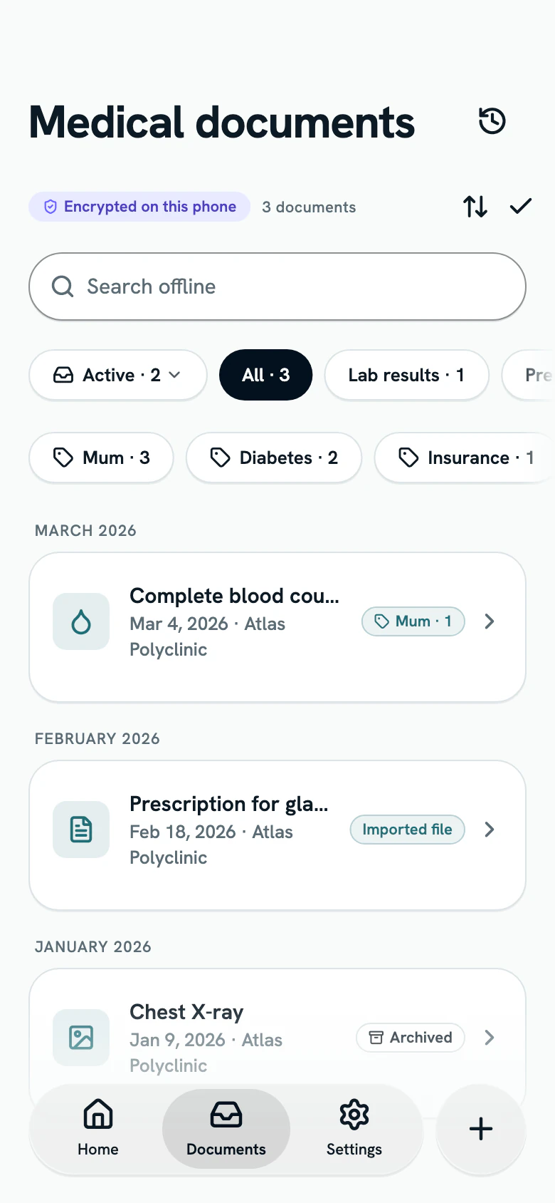 The library, with search and type and tag filters