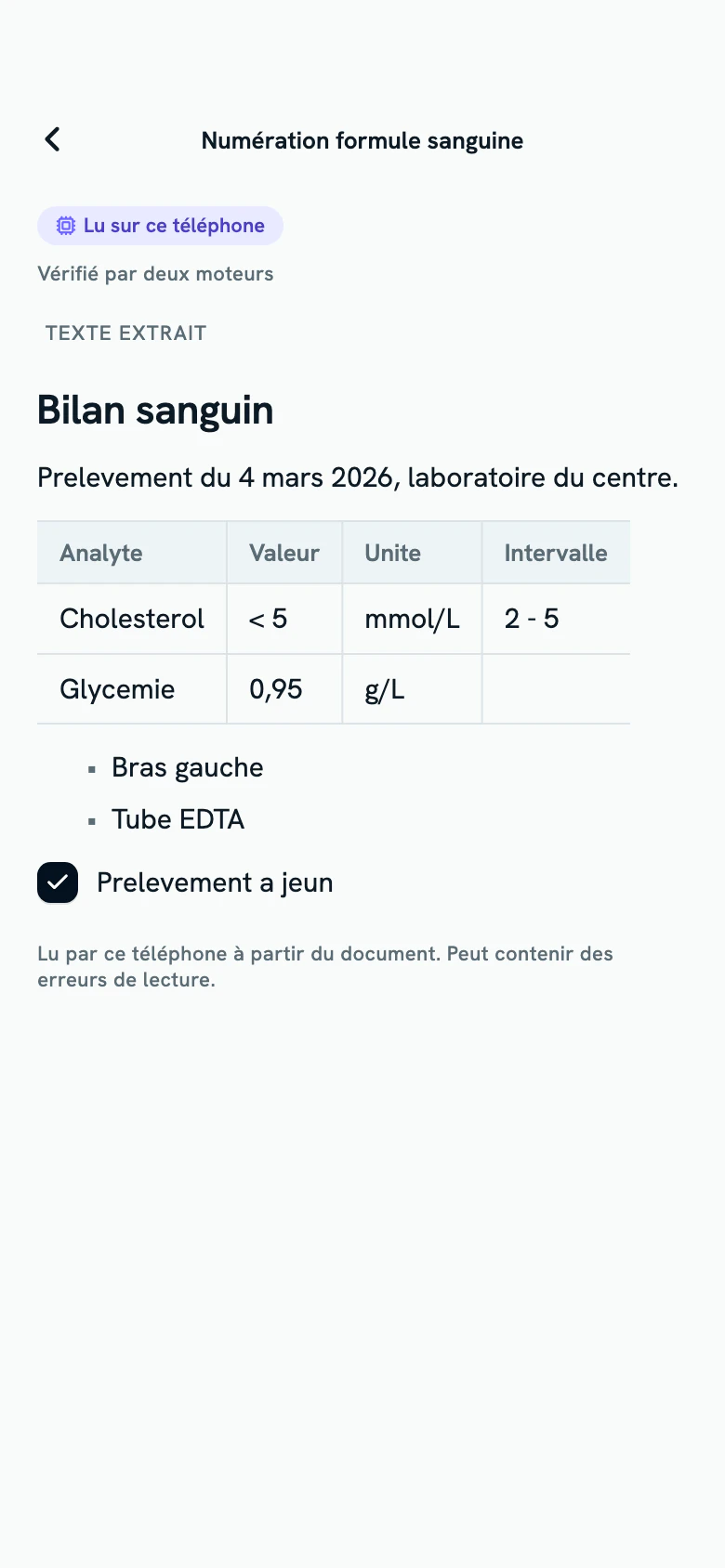 Le texte extrait, avec son titre, son tableau et sa liste