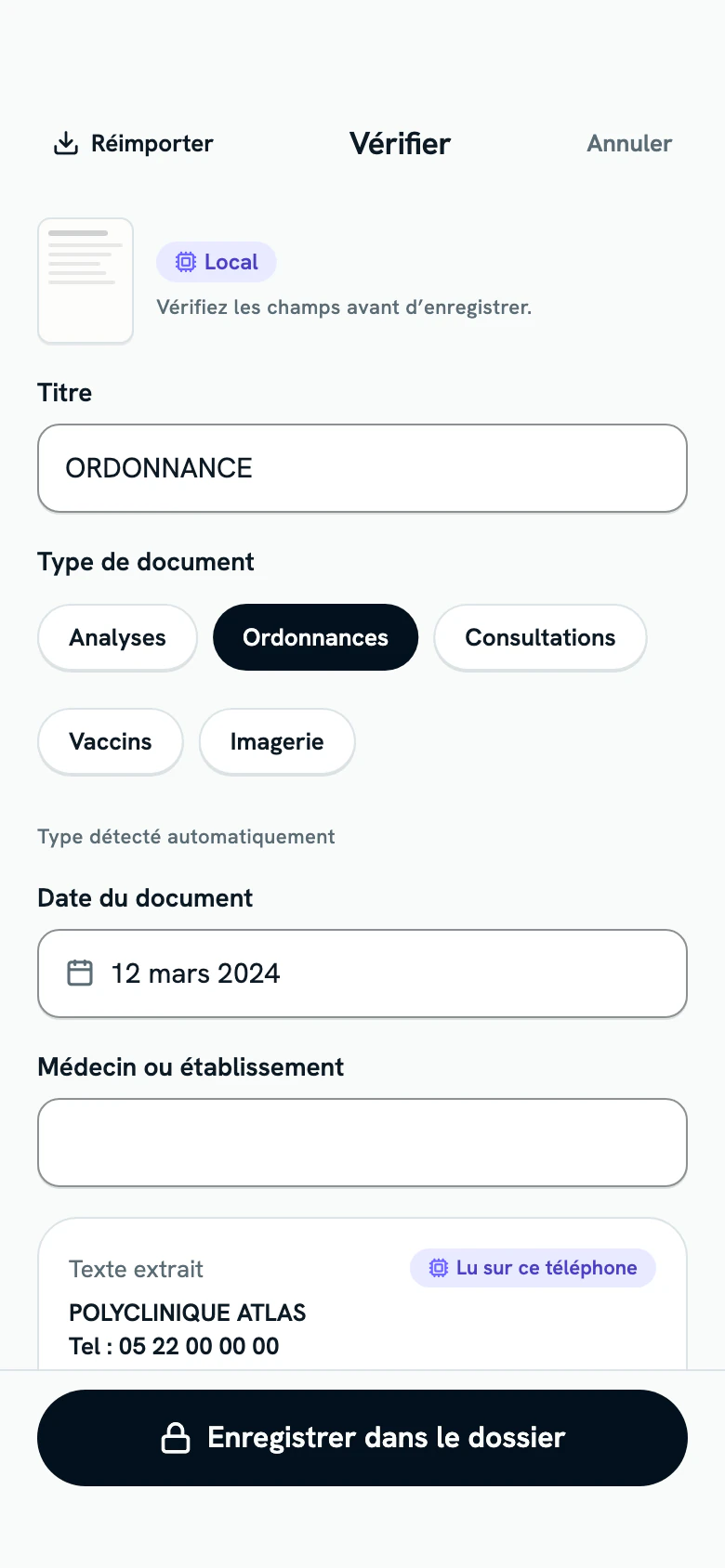 Vérification du titre, du type, de la date et de l’établissement proposés